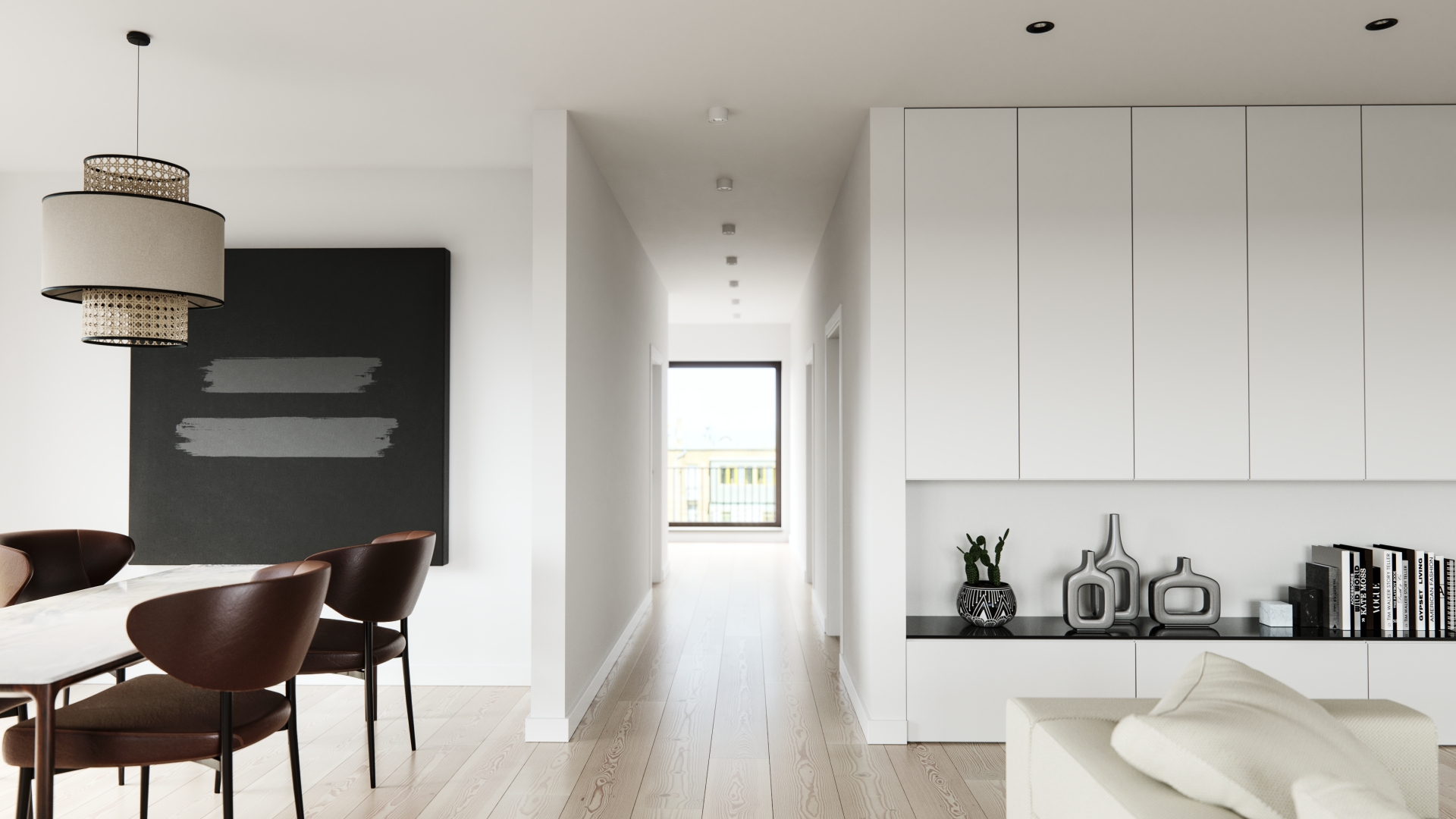 Ceiling fixtures in the kitchen and corridor